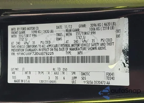 2013 Ford Escape S from USA, damaged, VIN 1FMCU0F72DUB76225